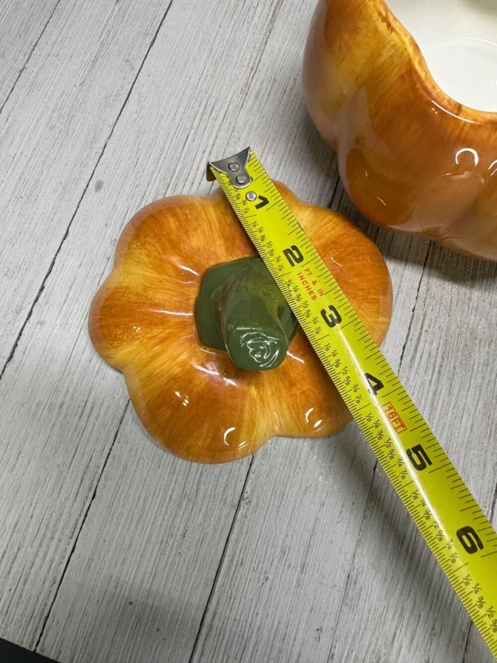 Vtg Ceramic Orange Pumpkin Jar with Lid 5